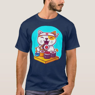 Camiseta Japonês Sushi Kawaii Anime Cat-r Pai Mãe, Bo
