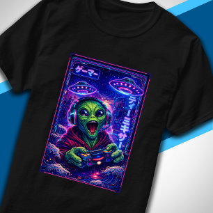 Camiseta Japonês Synthwave Ficção Científica OVNI Alien Gam