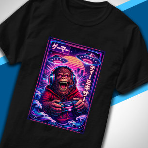 Camiseta Japonês Synthwave Ficção Científica OVNI Pé Grande