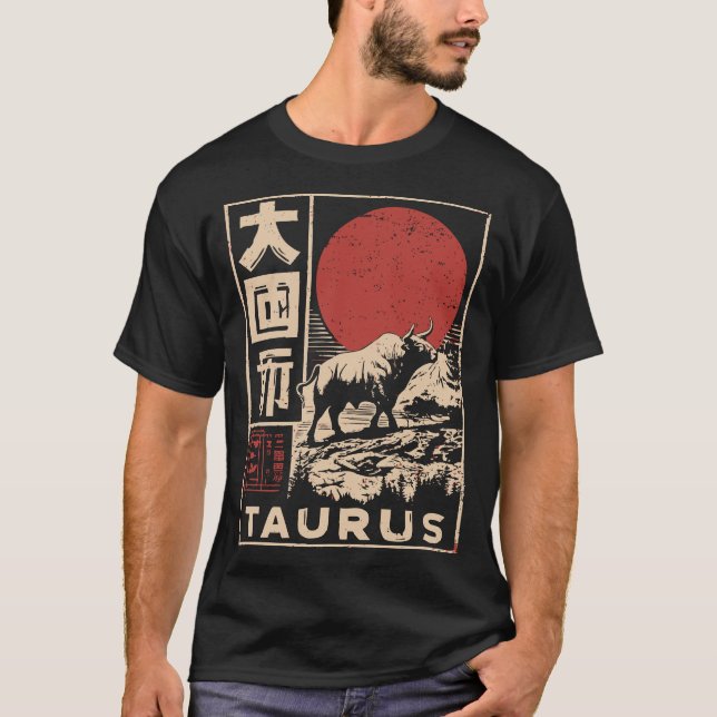 Camiseta Japonês Taurus Zodiac | Red Sun Bull (Frente)