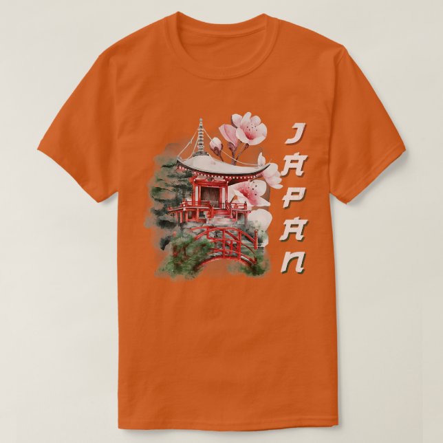 Camiseta Japonês Temple Cherry Blossom Japão (Frente do Design)