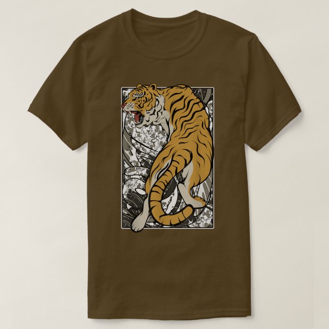 Camiseta Japonês Tiger Samurai Warrior Animal Fighting Asi (Frente do Design)