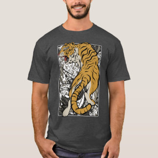 Camiseta Japonês Tiger Samurai Warrior Animal Fighting Asi