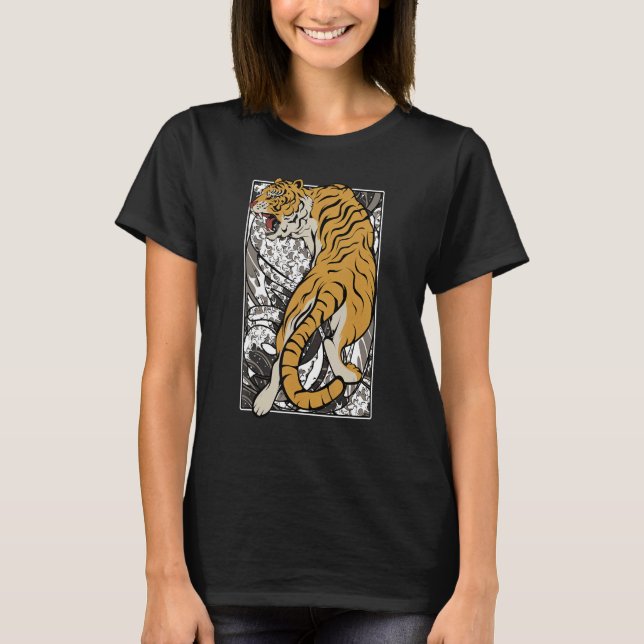 Camiseta Japonês Tiger Samurai Warrior Animal Fighting Asi (Frente)