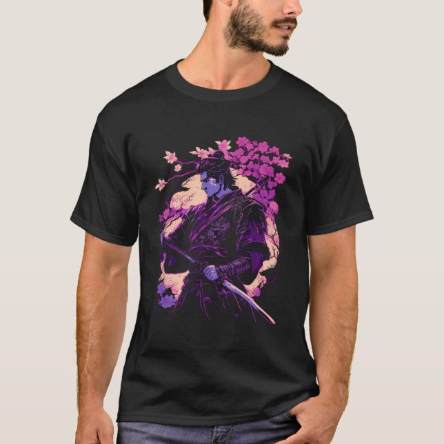Camiseta Japonês Vaporwave Samurai Cyberpunk Cherry Blosso (Frente)
