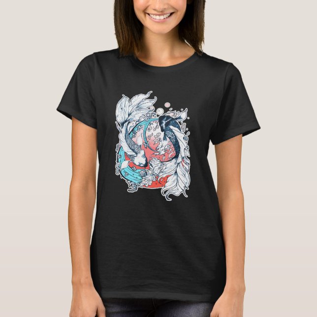 Camiseta Japonês Yin Yang Koi Fish (Frente)
