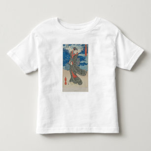 Camiseta Japonesa pelo mar (impressão de bloco de madeira c