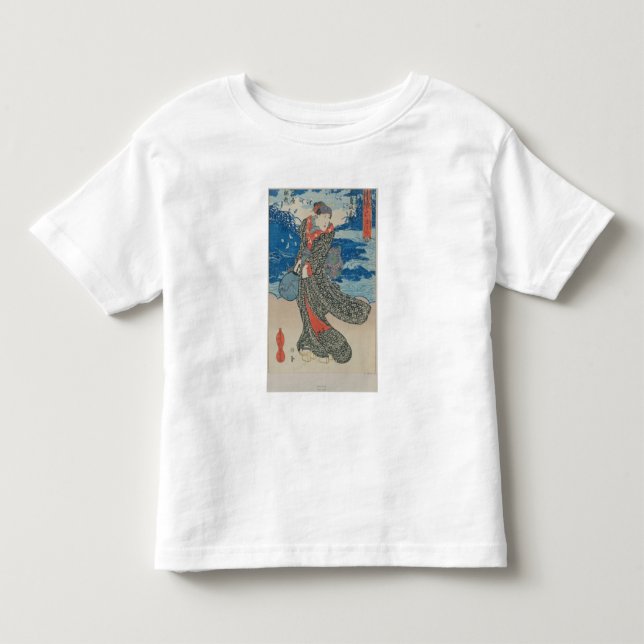 Camiseta Japonesa pelo mar (impressão de bloco de madeira c (Frente)