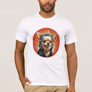 Camiseta Jaqueta de Moto com Chihuahua de Rock Punk e Mohaw