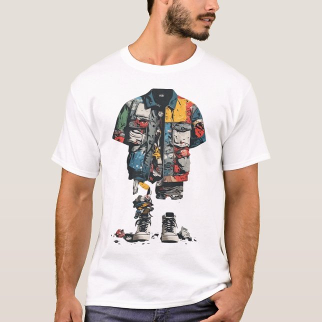 Camiseta Jaqueta Deconstruída de Patchwork Utilitário Stree (Frente)