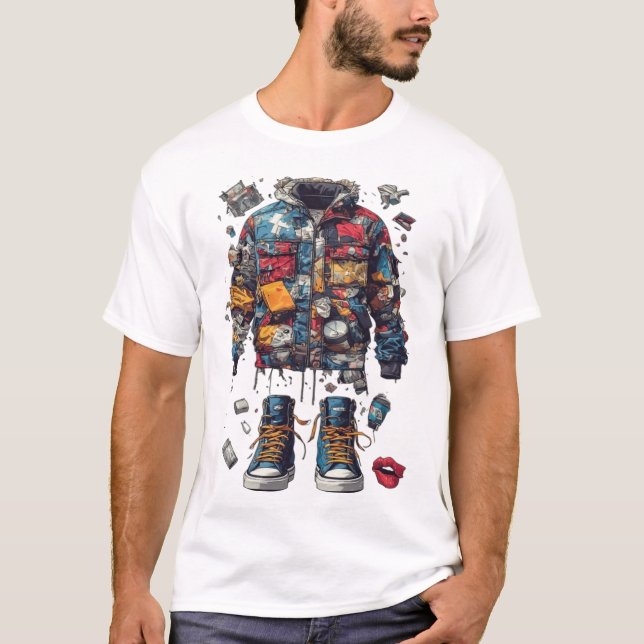 Camiseta Jaqueta Desconstruída de Colagem em Patchwork Snea (Frente)