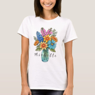 Camiseta Jar com Linda Watercolor Wildflow Personalizado