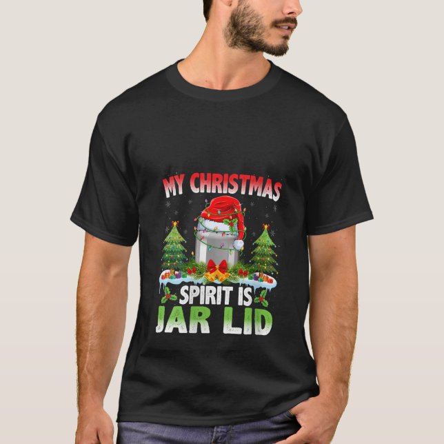 Camiseta Jar Lid Vestindo Papai Noel Meu Espírito De Natal  (Frente)