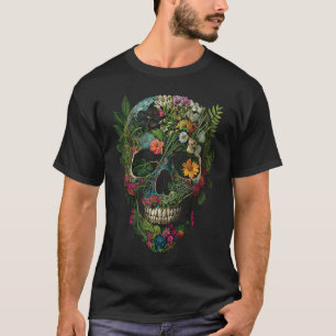 Camiseta Jardim Botânico Assombrado Crânio Humano Com Flore