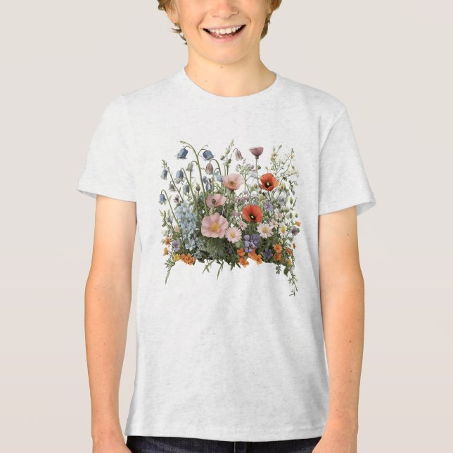 Camiseta Jardim botânico de flores de prado de flores silve (Frente)