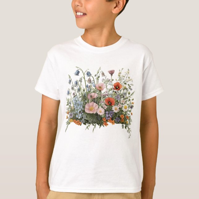 Camiseta Jardim botânico de flores de prado silvestre (Frente)