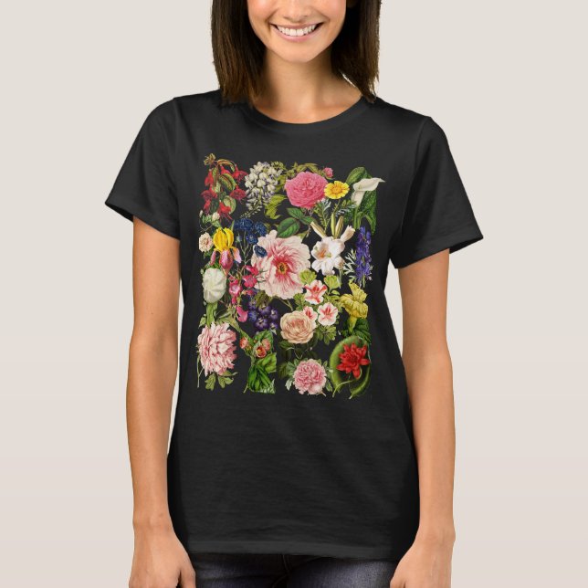 Camiseta Jardim Botânico Elegante de Flor Vintage (Frente)