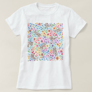Camiseta Jardim Caprichoso de Pebble Gato Cinza e Floral Vi