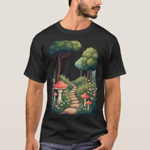 Camiseta Jardim Cottagecore Cogumelos Flores Silvestres Nat
