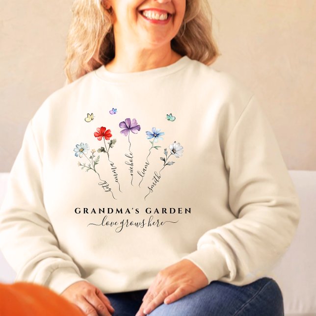 Camiseta Jardim da vovó com nomes de netos Watercolor (Criador carregado)