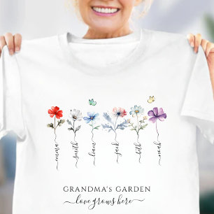 Camiseta Jardim da vovó com nomes dos netos Aquarela