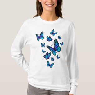 Camiseta Jardim de Arte da Borboleta Azul Lindas Borboletas