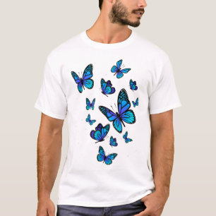Camiseta Jardim de Arte da Borboleta Azul Lindas Borboletas