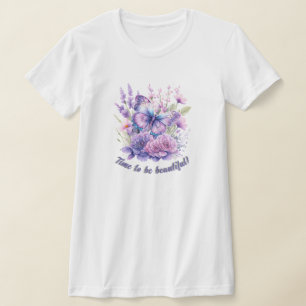 Camiseta Jardim de Borboleta Roxa em Flor é Bela