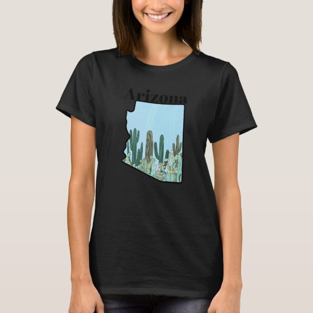 Camiseta Jardim de Cactos Mapa do Estado do Arizona (Frente)