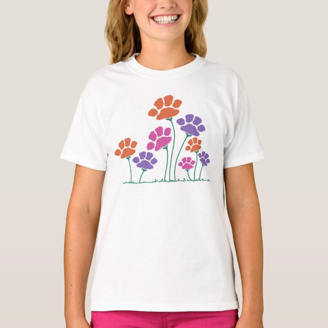 Camiseta Jardim de Flor de Impressão Pawprint (Frente)