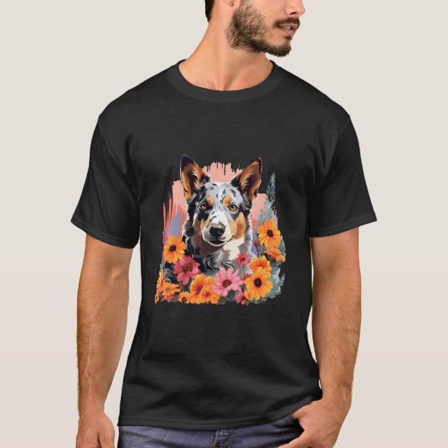 Camiseta Jardim de Flor Primavera de Calor Azul-Cinto austr (Frente)