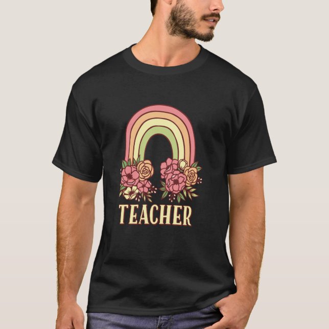 Camiseta Jardim de Flores Arco-Íris da Primavera para Profe (Frente)