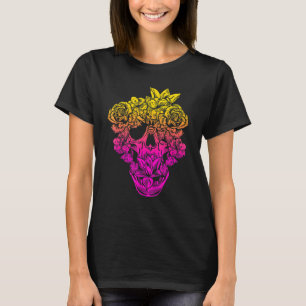Camiseta Jardim de Flores Belo Crânio de Morte Composto