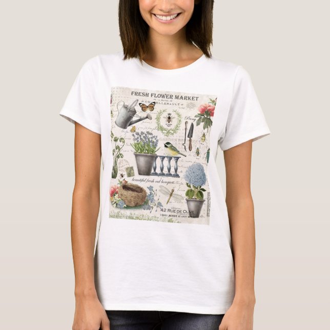 Camiseta Jardim de flores da fazenda francesa do Modern Vin (Frente)