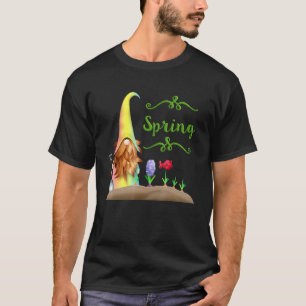 Camiseta Jardim de Flores de Gnome Primavera Verde Tipograf