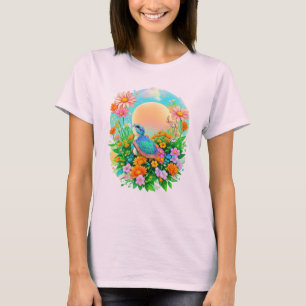 Camiseta Jardim de Flores Silvestres ao Nascer do Sol com T