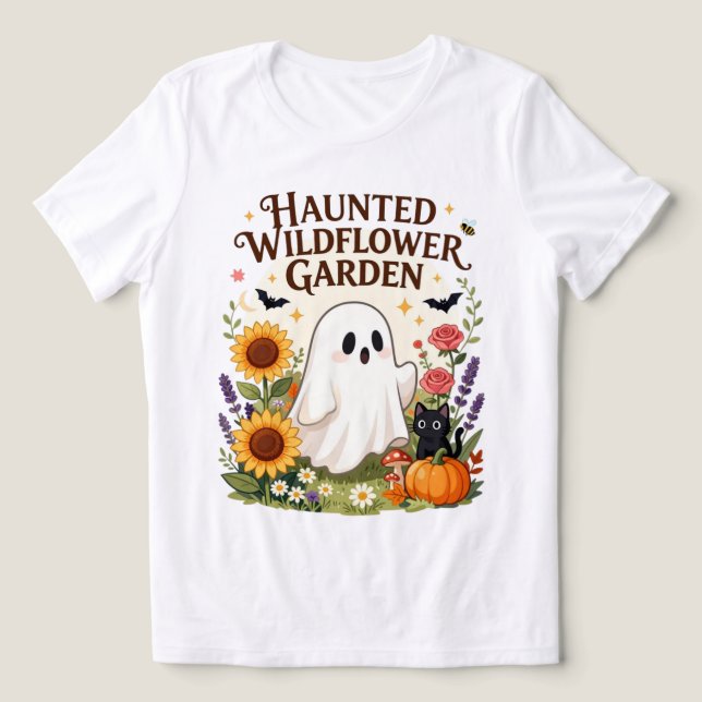 Camiseta Jardim de Flores Silvestres Assombrado, Fantasma F (Design frontal)