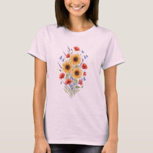 Camiseta Jardim de Flores Silvestres em Aquarela