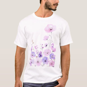 Camiseta Jardim de Flores Silvestres Pastel em Flor Suave