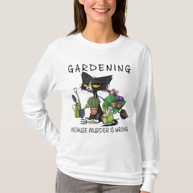 Camiseta Jardim de Gato Negro Porque Assassinato É Jardim E (Frente)