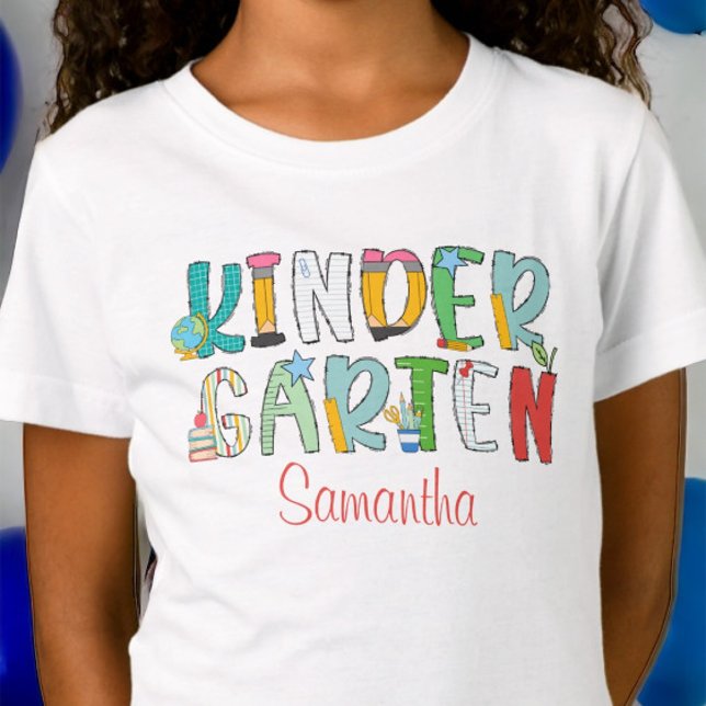 Camiseta Jardim de Infância de volta à Escola Script Person (Criador carregado)