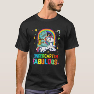 Camiseta Jardim de Infância Fabuloso T Rex Andando Unicórni