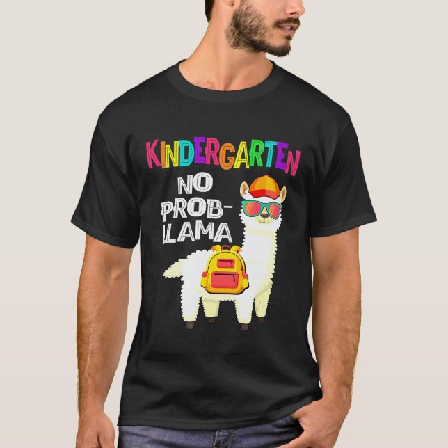 Camiseta Jardim de Infância Sem Prob Llama Primeiro Dia de  (Frente)