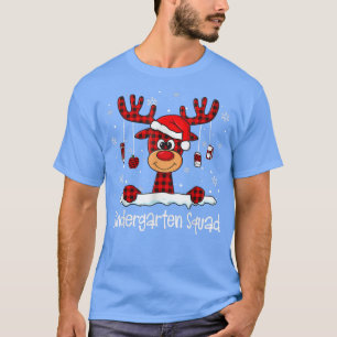 Camiseta Jardim de Infância Xadrez Reindeer Santa Hat Teach