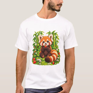 Camiseta Jardim de Morango Panda Vermelho Kawaii
