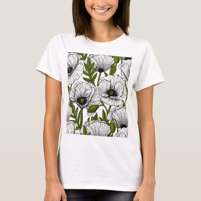 Camiseta Jardim de papoila branco (Frente)