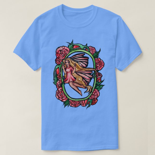 Camiseta Jardim de Rosas Pacíficos de Fada para Paz (Frente do Design)