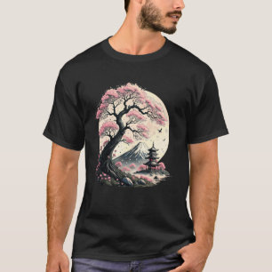 Camiseta Jardim de Sakura Japonês Geisha Monte Fuji Flor de