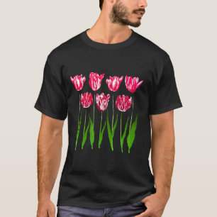 Camiseta Jardim de Tulipas Impresso em Tons de Rosa Fúcsia