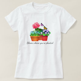 Camiseta Jardim Flor com Camisa-T feminina de borboleta